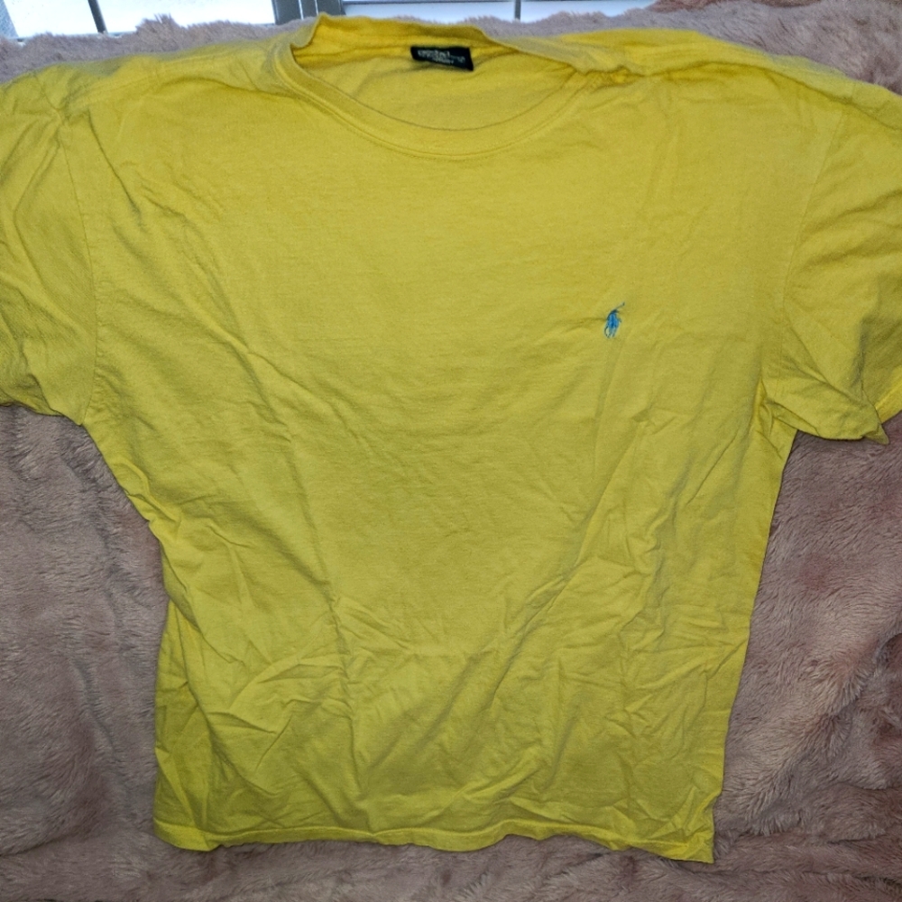 Polo T-shirt; Large; Yellow and Light Blue